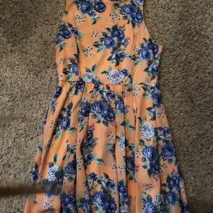 Large sleeveless coral floral flowy dress